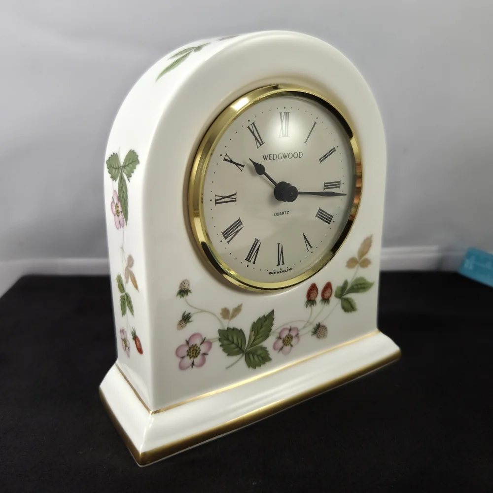 Vintage Wedgwood Bone China Wild Strawberry Dome Mantle Clock